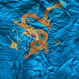 Vintage Golden Dragon 100% Silk Kimono Robe Hand Embroidered